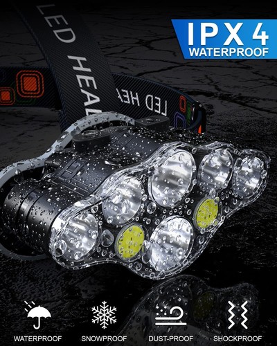 Rechargeable Headlamp, 8 LED 18000 High Lumen Bright Headlamp with Red Light - Picture 6 of 11