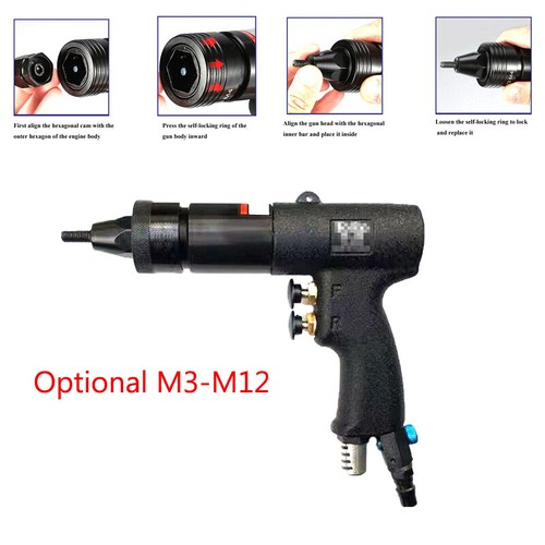 New Air Rivets Nut Gun Rivet Gun Pneumatic Pull Setter Self Locking M3