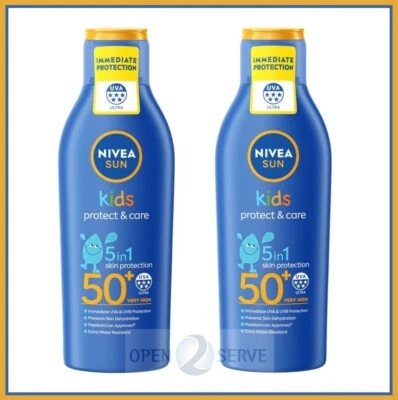 2x Nivea Sun Kids - Protect & Care SPF 50+ Sun Lotion | 5in1 Protection - 200ml