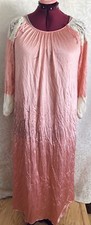 Vintage Pink Silky Night Gown Ivory Lace Trimmed Size L