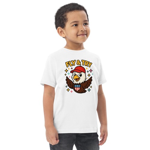 Kids FLY & TRY Cartoon Eagle T-Shirt Jersey – USA Pride Graphic Tee for Toddlers - Picture 74 of 75