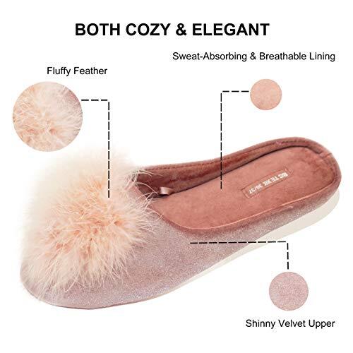 Women's Cozy Velvet Memory Foam House Slipper, Ladies Fuzzy Bedroom 9-10 Pink - Picture 4 of 7