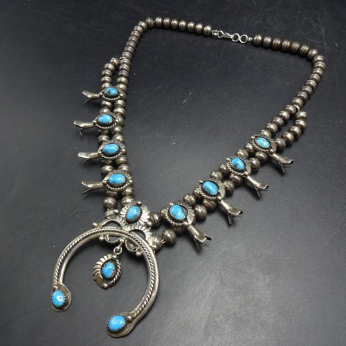 COLLAR NAVAJO C. HALEY Plata Esterlina TURQUESA Flor de Calabaza Talla Pequeña 65g - Imagen 1 de 13