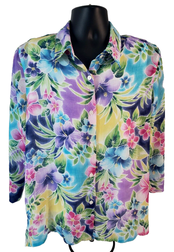 ALFRED DUNNER Womens Two for One Blouse SIZE 16 Button Down Floral 3/4 Sleeve - Picture 2 of 10