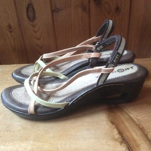 J-41 Adventure On Galaxy Leather & Vegan Low Wedge Boho Thong Sandal Size 9M