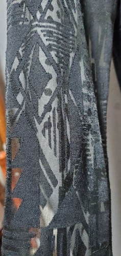 Nicole Miller rot & schwarz durchsichtig Langarm Art Deco Design Midi Kleid ~ M M3020 - Bild 4 von 19