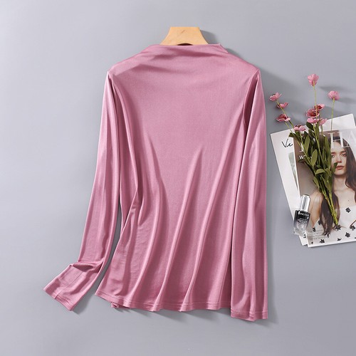 Womens 100% Mulberry Silk Knitted Mid Neck T Shirt Undershirt Long Sleeve Top - Picture 15 of 24