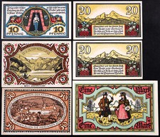 BERCHTESGADEN 1920 10 2x20 Variants 2x50 Pfennig + 1 Mark German Notgeld Tracht