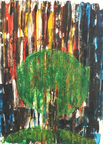 Contemporary expressionism gouache painting tree landscape