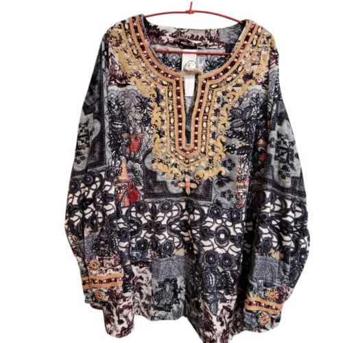 SOFT SURROUNDINGS Women's XL Venetian Velvet Embellished Tunic Long Sleeve XL/18 - Picture 2 of 13