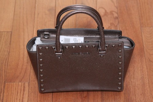 NWT Michael Kors Selma Medium Stud Satchel Handbag Purse Cinder - Picture 1 of 9