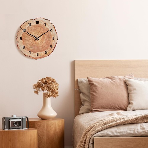 Rustic Wall Clock Silent 12 Inch Battery Wooden Home Decor special Annual Ring - Picture 5 of 6