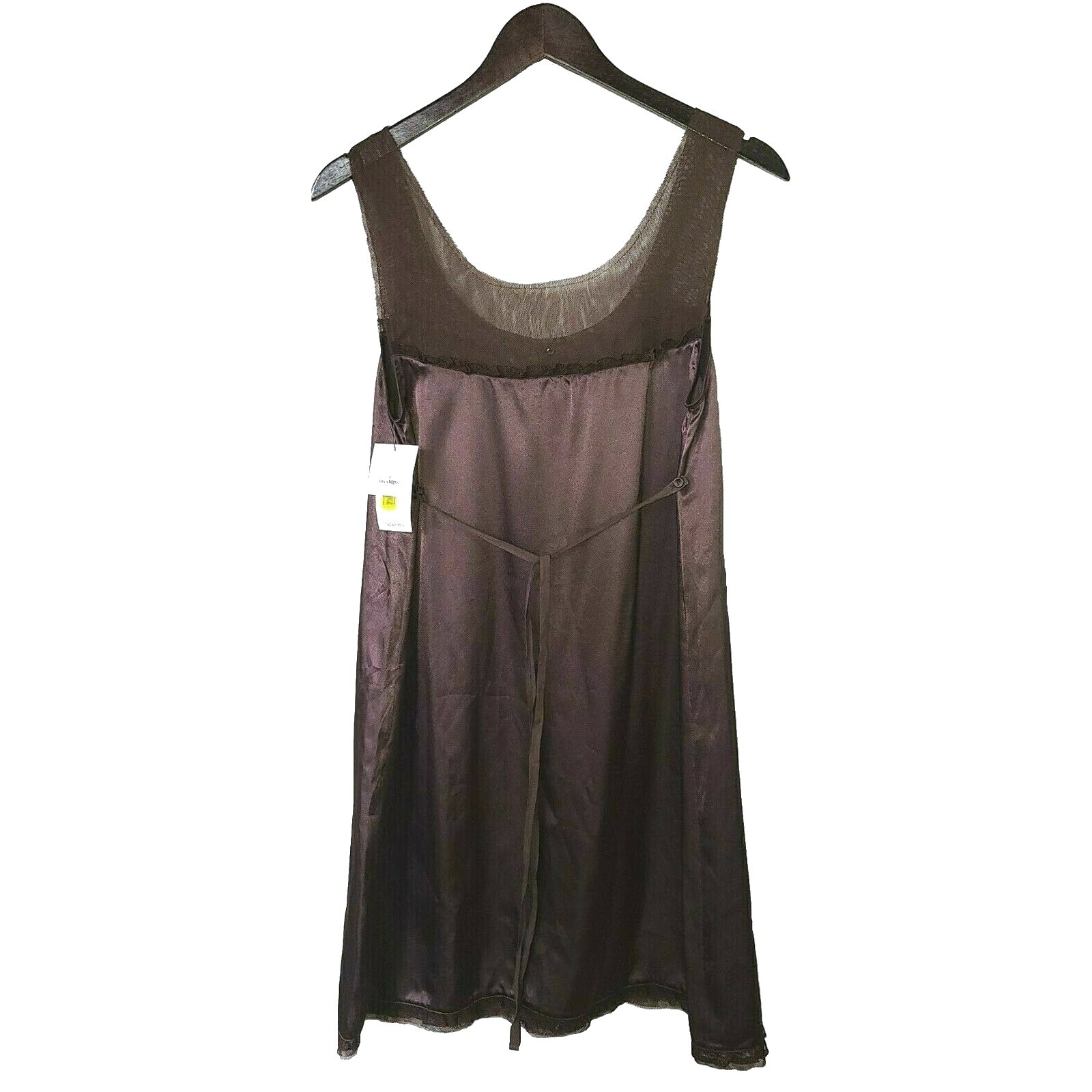 NWT $199 VERA WANG M Glossy Chocolate Satin & Mesh Chemise Nightgown & Robe Set