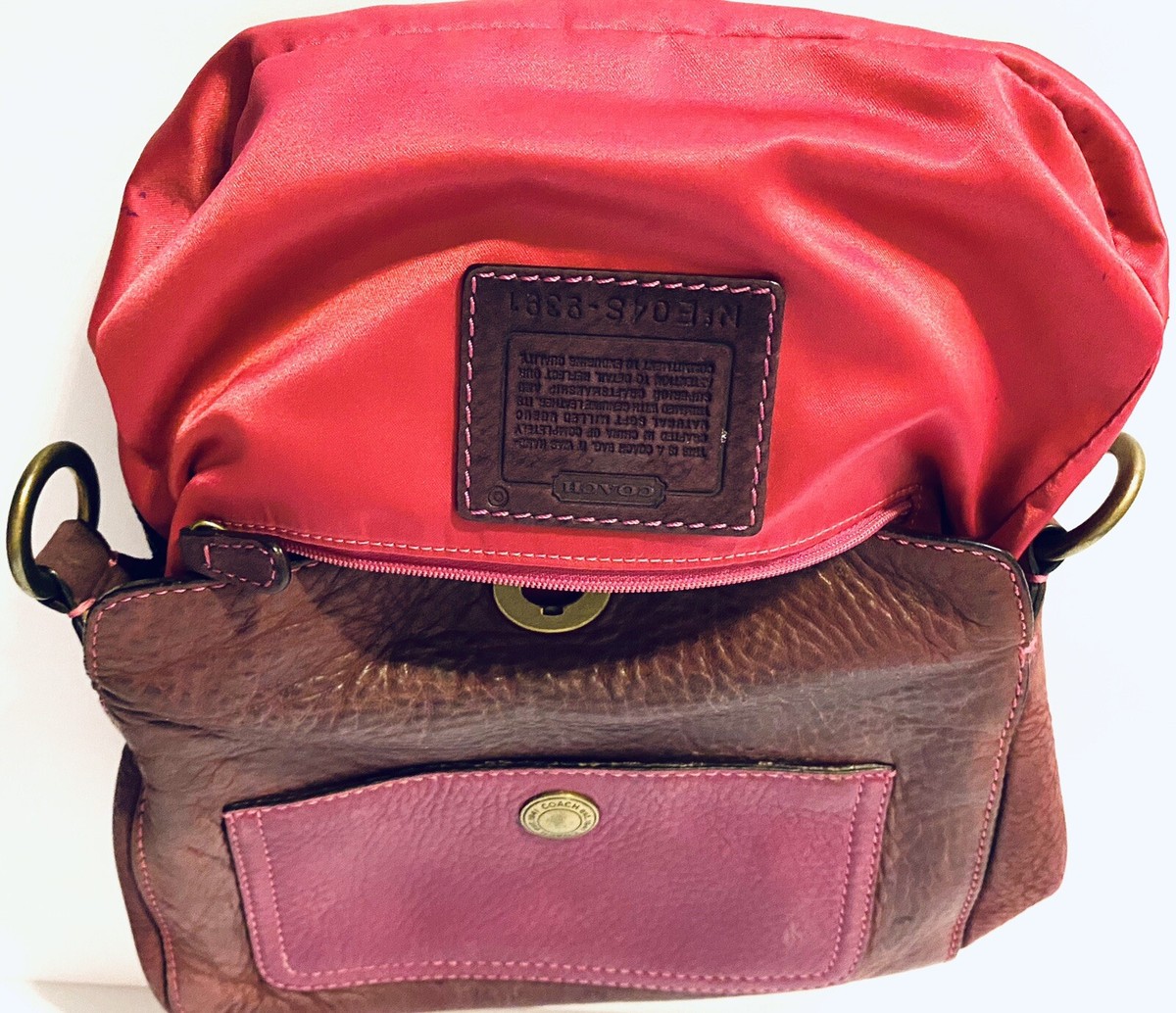 COACH Pebbled Pouch Color Block Purple & Pink Leather Purse