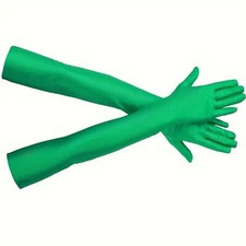 Elegant Long Tulle Mesh Gloves Stretchy, Breathable  Quick-Dry Green