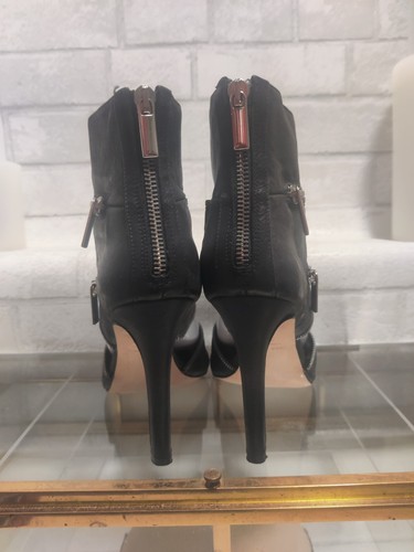 Latitude Femme VINTAGE Black Leather Peep Toe Zipper Heel Booties 39.5 ITALY 😍 - Picture 7 of 16