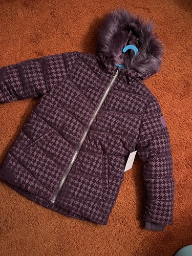 JUICY COUTURE Wine Purple Size 14 Quilted Jacket Coat Fur Hood Gold Zipper NWT - Picture 2 of 7