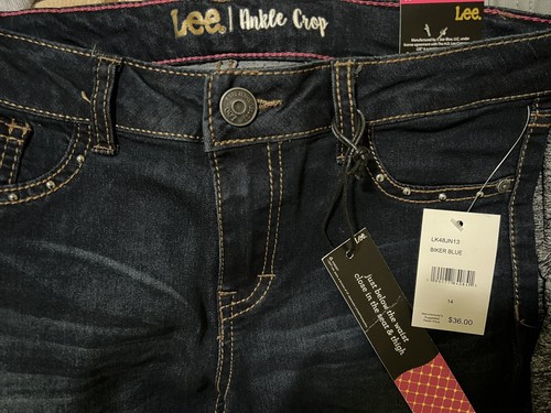 New W/t Lee Girls Ankle Crop Blue Skinny Denim Stretch Jeans, Size 14 - Picture 6 of 6
