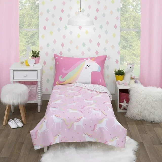 Parent's Choice 4-Piece Pink Magical Wishes Unicorn Toddler Bedding Set NEW