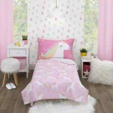 Parent's Choice 4-Piece Pink Magical Wishes Unicorn Toddler Bedding Set NEW