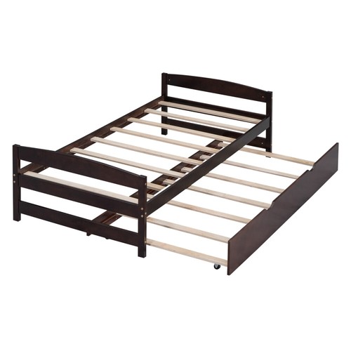 Twin Size Platform Bed Wooden Bed Frame with Twin Size Trundle,Saving Space,US - Picture 20 of 23