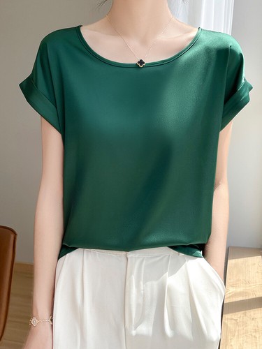 Summer Silk Short Sleeved T-shirt New Round Neck Top Fashion Loose Plus Size Top - Bild 7 von 31