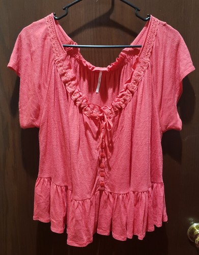 Free People Charlie Coral Ruffle Crop Top Pheasant BOHO Size S - Picture 8 of 13