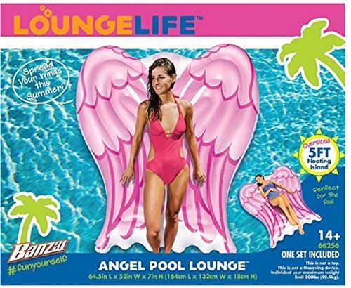Tumbona de piscina Banzai Angel Wings rosa - 64,5 pulgadas de largo, NUEVA en caja - Imagen 3 de 3