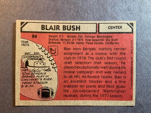 1980 Topps Football Card #86 Blair Bush - NM - Picture 2 of 2