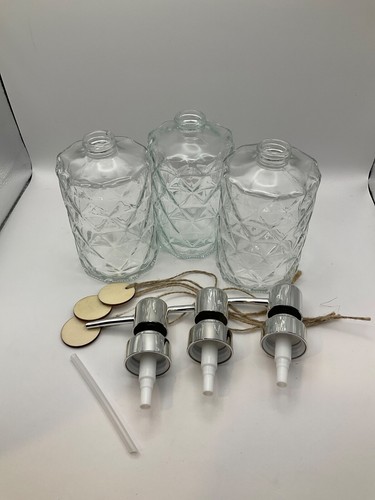 Diamond Design 12 Oz Glass Soap Dispenser, Kitchen Soap Dispenser-3 pack - Picture 4 of 7