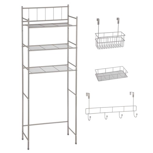 4 PCS Steel Satin Nickel Bathroom Organizer Shelves Set 3-Shelves Storage Space - Picture 2 of 22