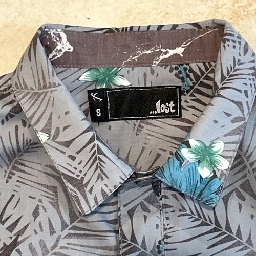 Lost Hawaiian Shirt Men's Small Grey Blue Short Sleeve Button up Floral Surf - Picture 7 of 7