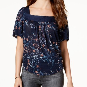 Lucky-Brand-NEW-Blue-Women-039-s-Size-Medium-M-Square-Neck-Floral-Blouse-59-313
