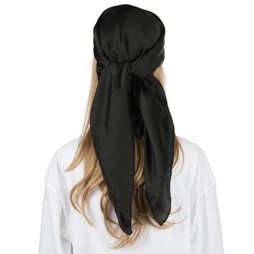 RIIQIICHY 35 Inch Head Scarf for Women Hair Scarf Like Silk Scarf Square Black - Picture 1 of 7