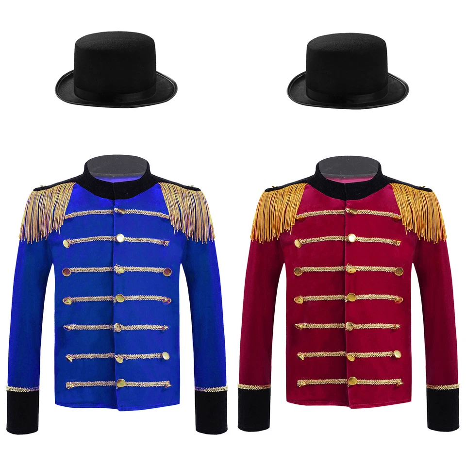 Kids Boys Drum Trumpet Team Outfit Long Sleeve Gold Braid Trim Tops Soft Party - Image 2 of 4