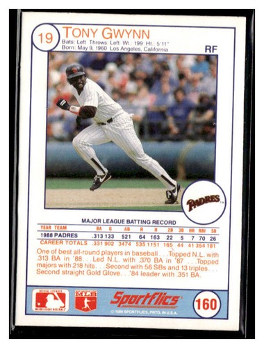 1989 Sportflics #160 Tony Gwynn - Picture 2 of 2
