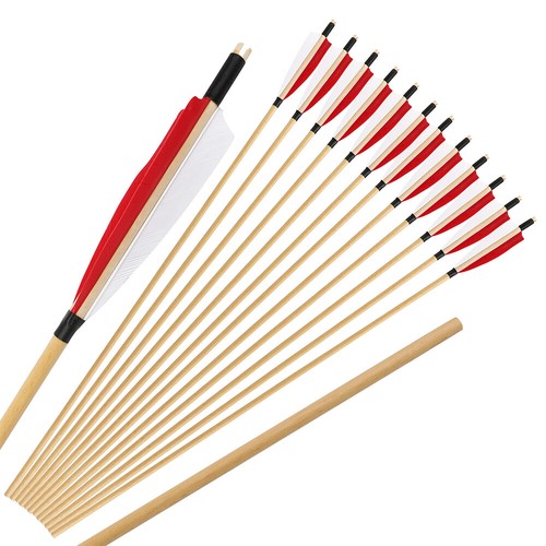 Archery Wooden Arrows 5" Feather 8mm Handmade DIY Traditional Bow Hunting Shoot - Picture 16 of 17