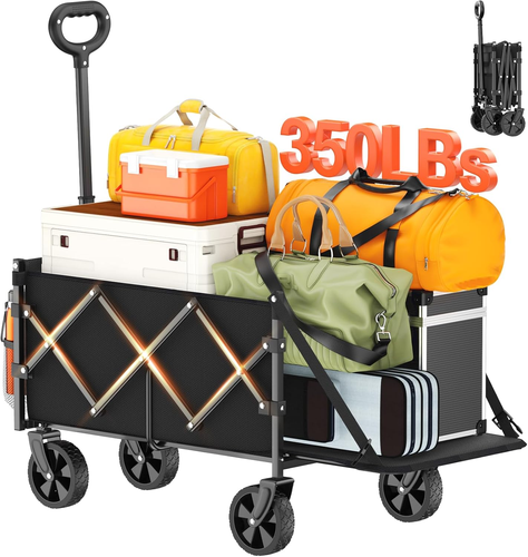Foldable Wagon, Extended Tailgate, Heavy Duty Collapsible Cart Shopping, Camping