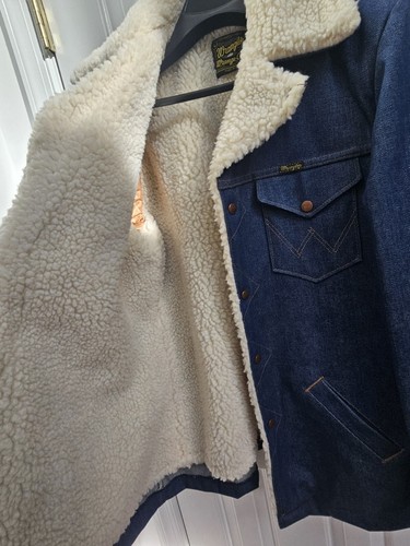 Vintage Wrangler Wrange Coat  Sherpa Lined Denim Western Jacket Men's Large USA - Picture 5 of 14