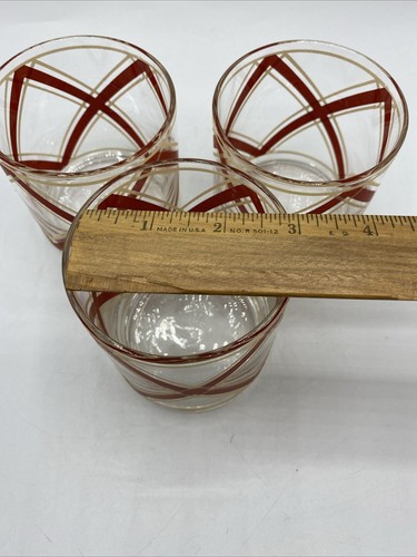 Vintage MCM Georges Briard Low Ball Rocks Glasses Red Ribbon X Signed Set Of 3 - Picture 7 of 8