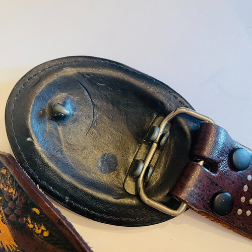 Vintage Wrangler Eagle Leather Belt Leather Belt Buckle Embossed Size 42 Western - Picture 8 of 10