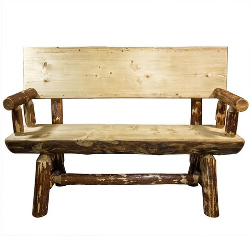 Montana Woodworks Glacier Country 4ft Wood Half Log Bench in Brown - Picture 3 of 4