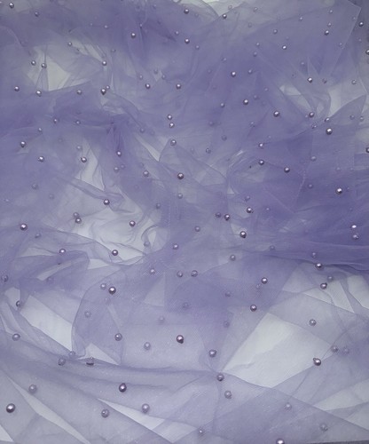 1 mtr lilac pearl beaded tulle net bridal dress fabric..58” wide (147cm) - Picture 2 of 4