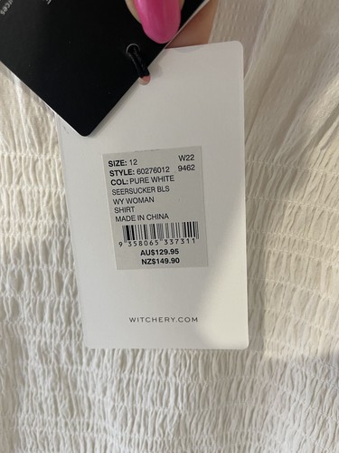 Witchery Size 12 Shirt Blouse White Seersucker Top NWT RRP $129.95 - Picture 6 of 13