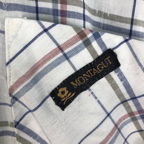 Vtg Montagut Paris Shirt Men Large White Check Lightweight Long Sleeve Button Up - Picture 6 of 15