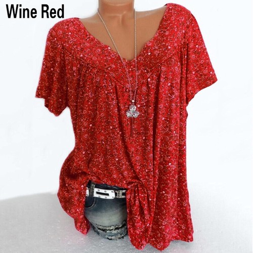Blusa holgada de manga corta con cuello en V informal de verano talla grande para mujer - Imagen 20 de 20