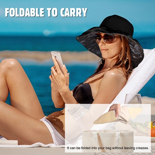 Sombrero Floppy Ala con Cinta Mujer Plegable Verano Playa Sol Paja Playa Sombrero - Imagen 20 de 46