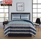 7-Piece Reversible Blue Stripe Bed-in-a-Bag Comforter Set W/ Sheets Bedroom King