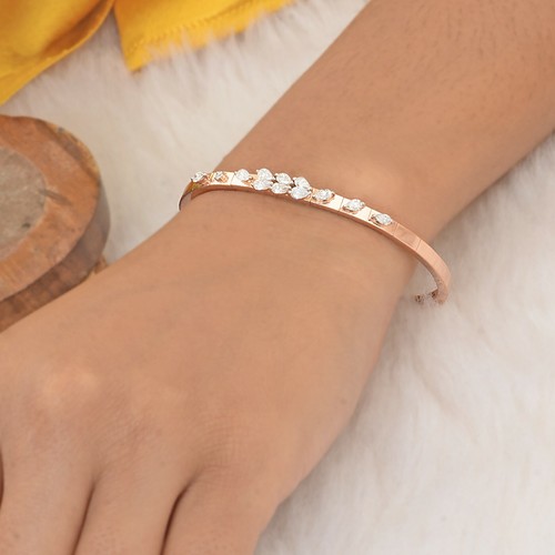 1.00 Ct 14k Rose Gold Cuff Bangle Pear Lab Grown CVD Diamond Bracelet Gift - Picture 2 of 7