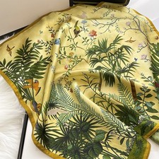 100 Silk 21" Square Scarf Women Neckerchief Wrap Kerchief Bandana Green Flower